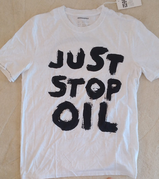 Official Armedangels Just Stop Oil T-Shirt, White, M